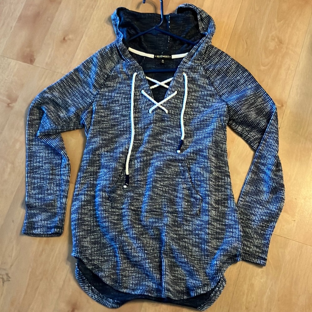 Dark blue and white sweater.